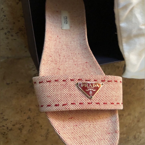 Prada Slide Round Toe Sandals Metal Logo 38/8 - Picture 9 of 13